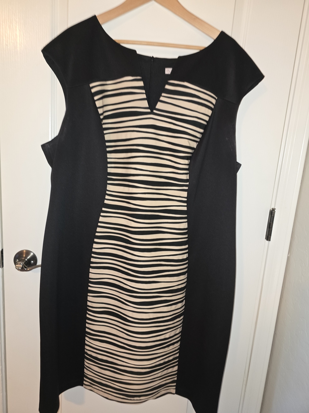 Dress Barn - Women's Black And Cream Midi Ponte Dress